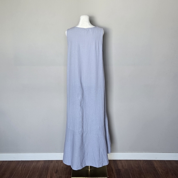 CYNTHIA ROWLEY Linen Hi-Low Tiered Maxi Sleeveless Lagenlook Beachy Boho Dress - Picture 3 of 10